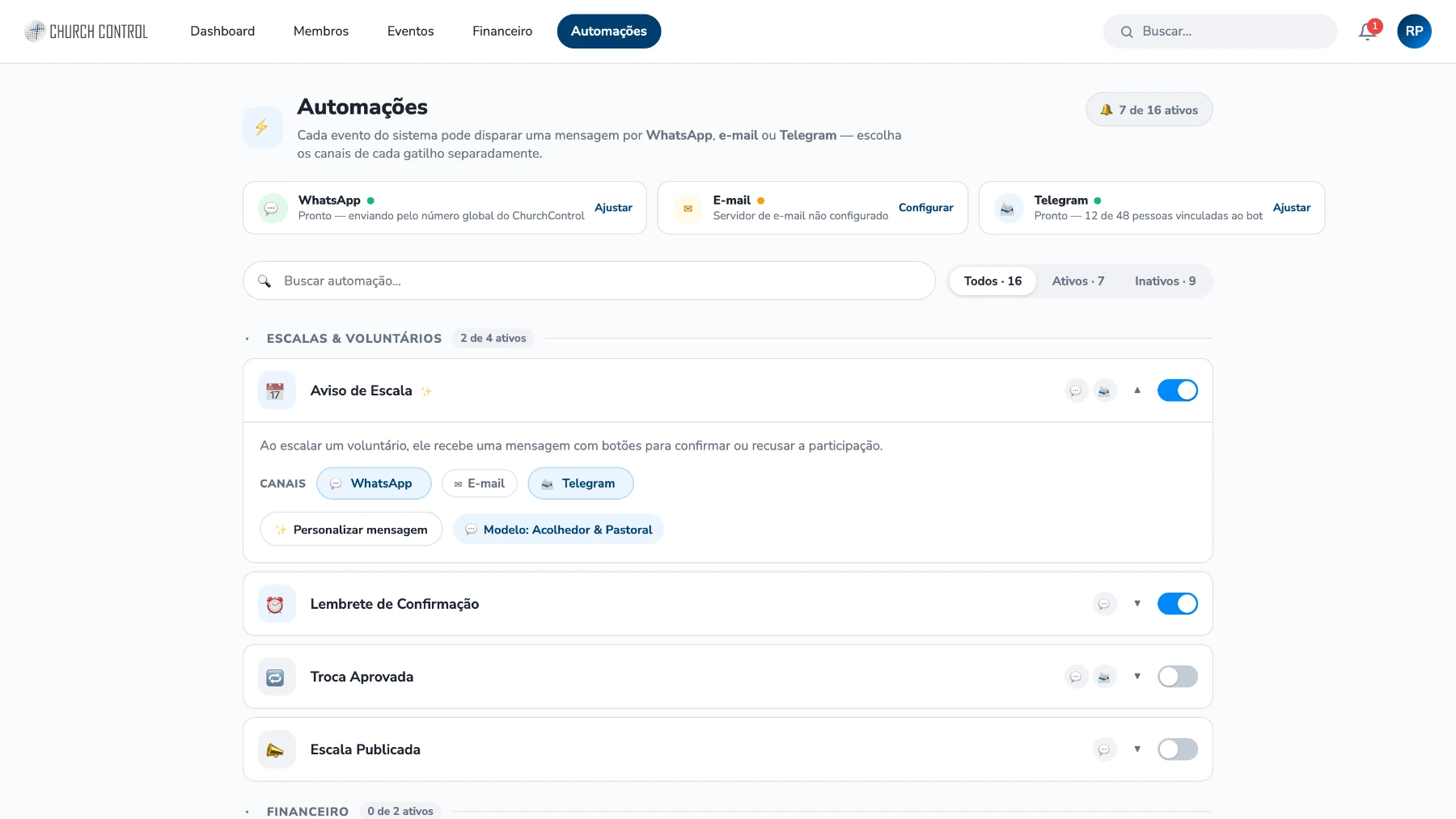 Comunicação: automações de lembrete e convocação